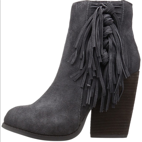 Distressed Leather Fringe Hidden Wedge Ankle Boots - Picture 2 of 3